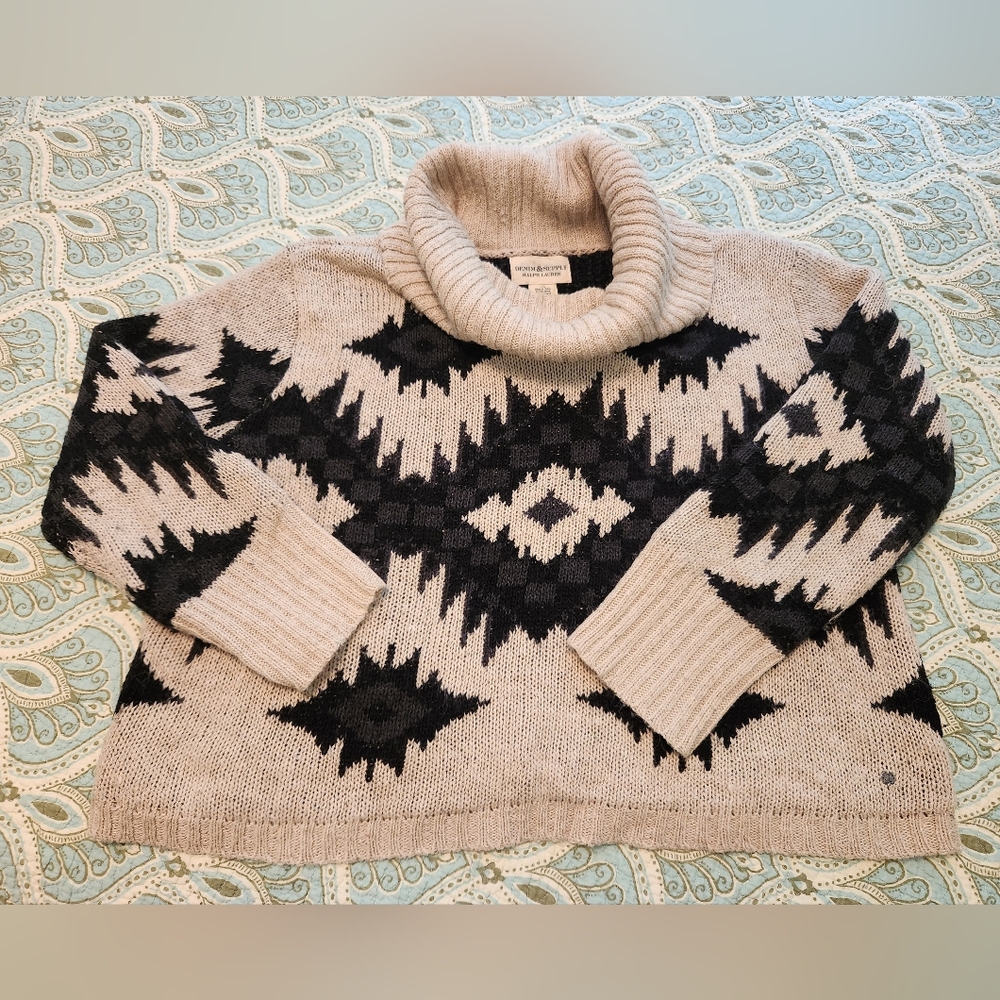 Warm Crop Sweater Turtle Cowl Neck Size L Ralph Lauren